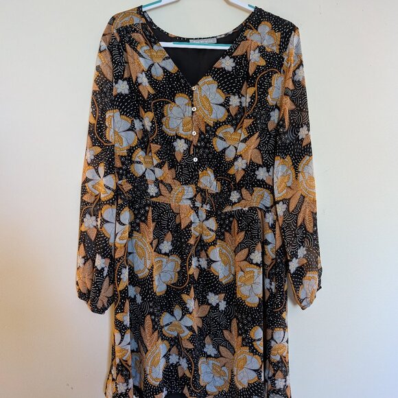 Daniel Rainn Dresses & Skirts - Daniel Rainn Parnika Button Detail Dress, Black floral, XXL